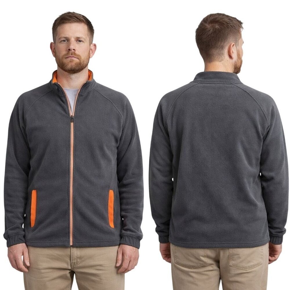 Starter Mens Full-Zip Fleece Jacket Size XL Gray Stand Collar Outdoors Fleece
